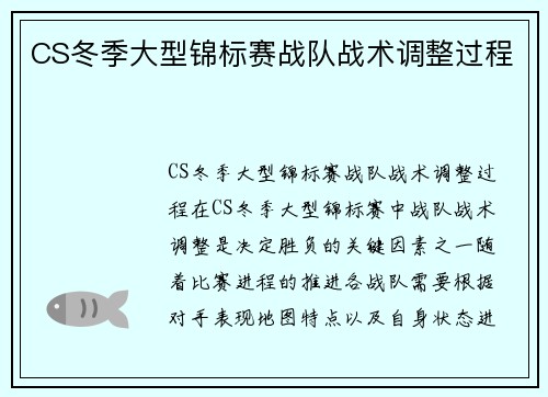 CS冬季大型锦标赛战队战术调整过程