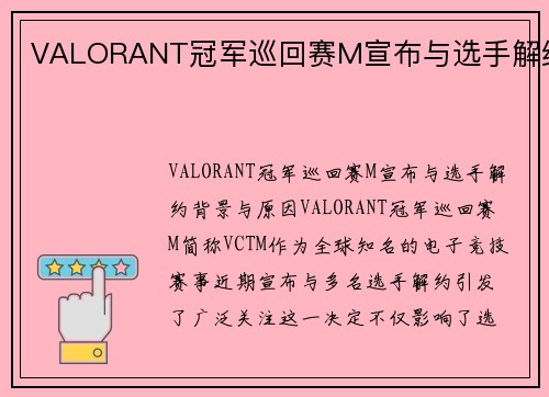 VALORANT冠军巡回赛M宣布与选手解约