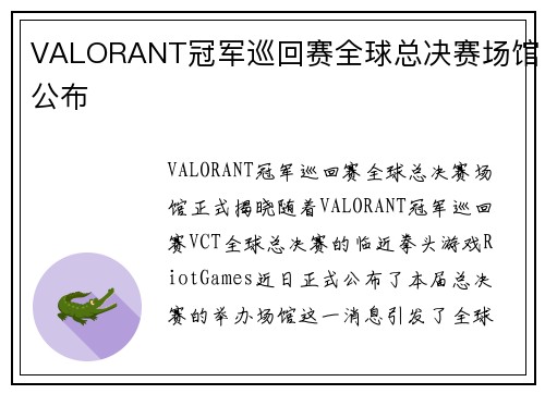 VALORANT冠军巡回赛全球总决赛场馆公布