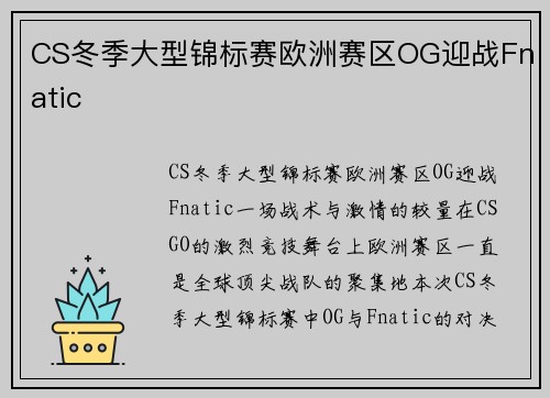 CS冬季大型锦标赛欧洲赛区OG迎战Fnatic