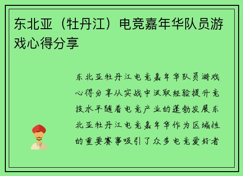 东北亚（牡丹江）电竞嘉年华队员游戏心得分享